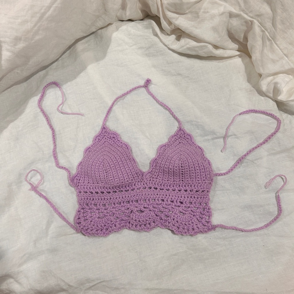 Handmade Purple Crochet Top with Scalloped Edge